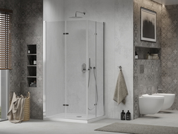 Mexen Lima Duo sulankstoma dušo kabina 90 x 80 cm, Skaidrus, Chromo + dušo padėklas Flat - 856-090-080-01-02-4010