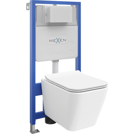 Mexen potinkinis WC rinkinys Fenix Slim su WC Cube puodu ir lėtai nusileidžiančiu dangčiu, blizgi balta - 61030924000