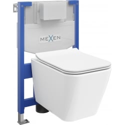 Mexen Cube WC paketas su potinkiniu rėmu Fenix XS-F su WC dubeniu ir lėtai nusileidžiančia sėdyne, blizgi balta