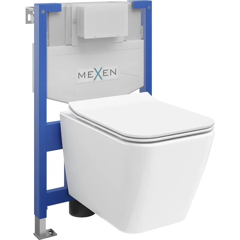 Mexen Cube WC paketas su potinkiniu rėmu Fenix XS-F su WC dubeniu ir lėtai nusileidžiančia sėdyne, blizgi balta
