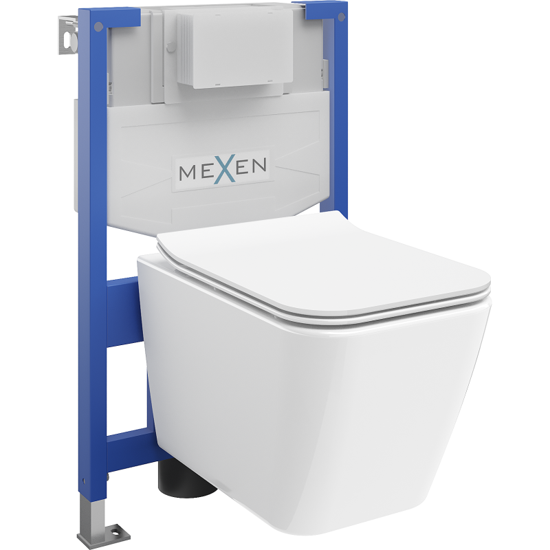 Mexen potinkinis WC komplektas Fenix XS-F su WC kubo formos dubeniu ir lėtai nusileidžiančiu dangčiu, blizgus baltas - 68030924?
