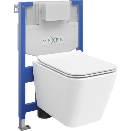 Mexen paketas potinkinis WC rėmas Fenix XS-F su WC dubeniu Cube ir lėtai nusileidžiančiu dangčiu, baltas blizgus - 68030924000