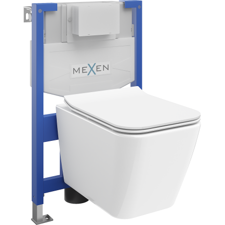 Mexen potinkinis WC komplektas Fenix XS-F su WC kubo formos dubeniu ir lėtai nusileidžiančiu dangčiu, blizgus baltas - 68030924?