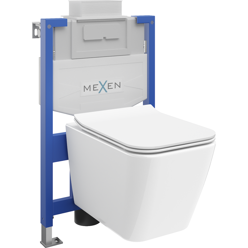 Mexen Cube paslėptas WC rėmas Fenix XS-U su WC dubeniu ir lėtai uždaromu dangčiu, blizgus baltas - 68530924000