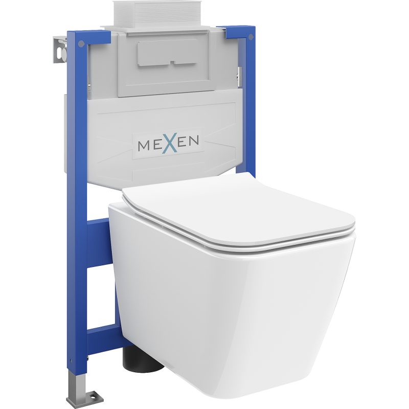 Mexen paketas paslėptas WC rėmas Fenix XS-U su WC kubiniu bei lėtai nusileidžiančiu dangčiu, blizgus baltas - 68530924000