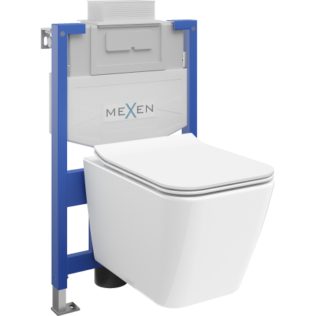 Mexen Cube paslėptas WC rėmas Fenix XS-U su WC dubeniu ir lėtai uždaromu dangčiu, blizgus baltas - 68530924000