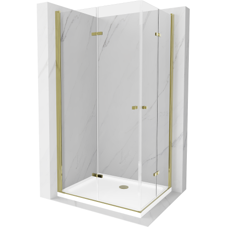 Mexen Lima Duo sulankstoma dušo kabina 90 x 80 cm, permatoma, aukso + Flat padėklas - 856-090-080-50-02-4010G