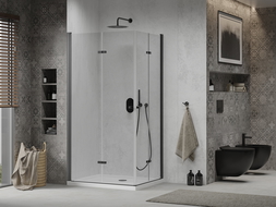 Mexen Lima Duo sulankstoma dušo kabina 90 x 80 cm, Skaidrus, Juoda + dušo padėklas Flat - 856-090-080-70-02-4010B