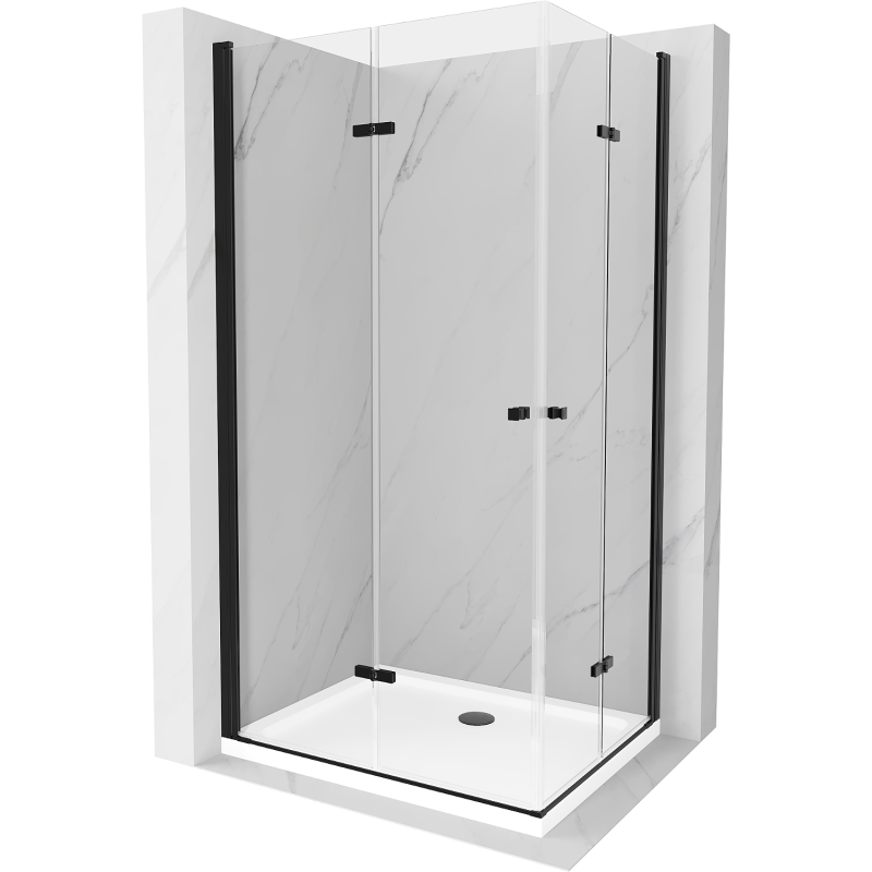 Mexen Lima Duo sulankstoma dušo kabina 100 x 90 cm, Skaidrus, Juoda + dušo padėklas Flat - 856-100-090-70-02-4010B