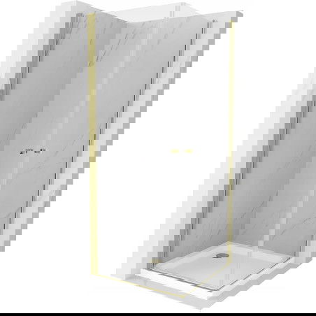 Mexen Pretoria Duo pakabinamas dušas 70 x 70 cm, permatomas, auksinis + padėklas Flat - 852-070-070-50-02-4010G