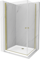 Mexen Pretoria Duo dušo kabina atveriama 90 x 80 cm, skaidri, aukso spalva + dušo padėklas Flat - 852-090-080-50-02-4010G