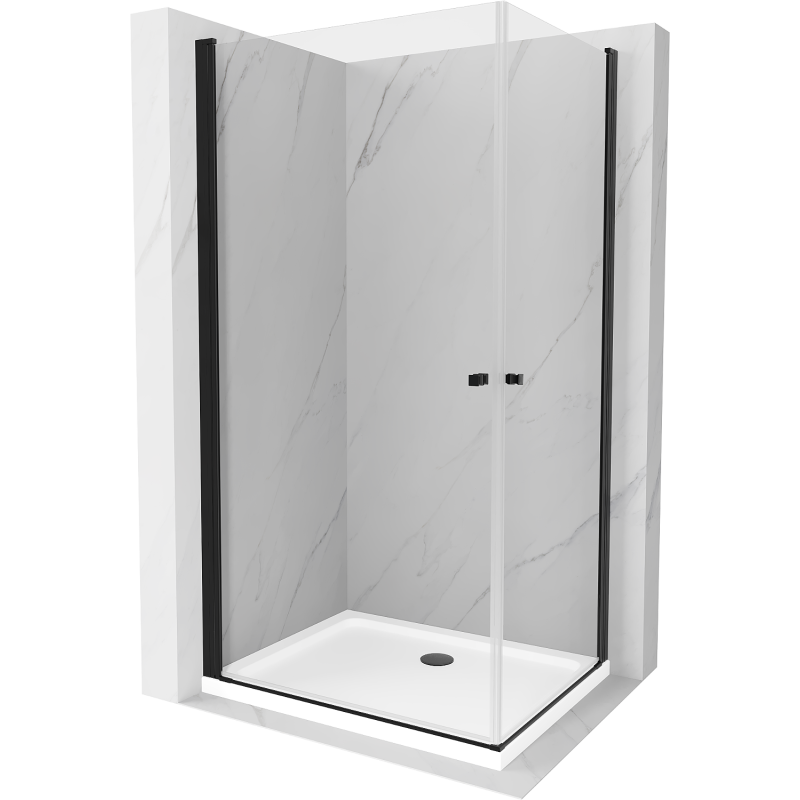 Mexen Pretoria Duo atveriama dušo kabina 80 x 70 cm, skaidri, juoda + Flat padėklas - 852-080-070-70-02-4010B