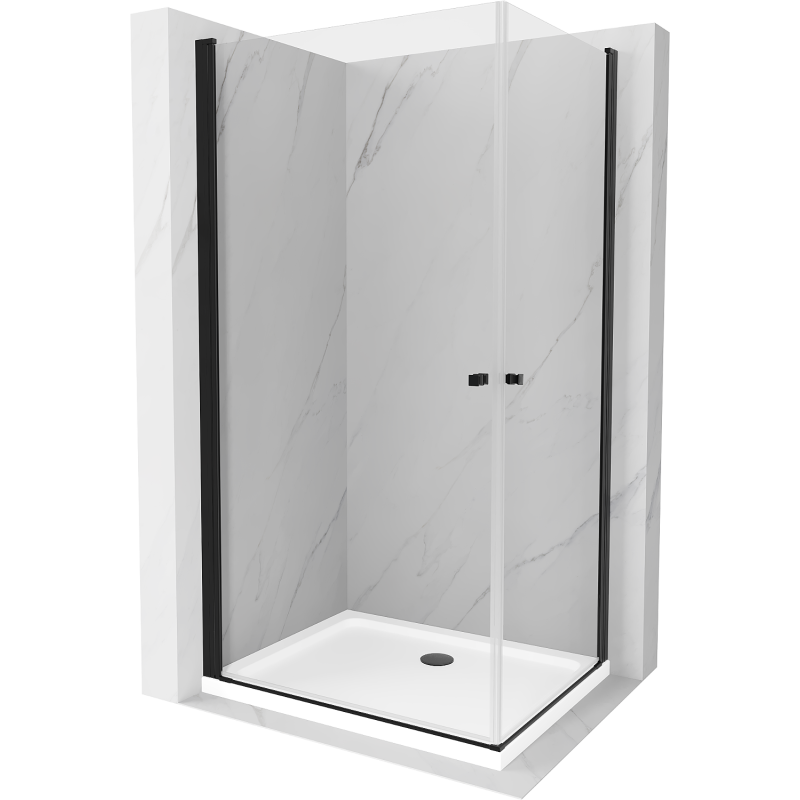 Mexen Pretoria Dviguba atveriama dušo kabina 90 x 80 cm, permatoma, juoda + plokščias padėklas - 852-090-080-70-02-4010B