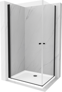 Mexen Pretoria Duo pakreipiama dušo kabina 90 x 80 cm, Skaidrus, Juoda + dušo padėklas Flat - 852-090-080-70-02-4010B