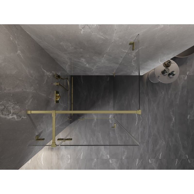 Mexen Lunar T kairinė atveriama dušo kabina 80 x 80 cm, skaidri, šlifuoto aukso spalvos - 834T-080-080-55-00-L