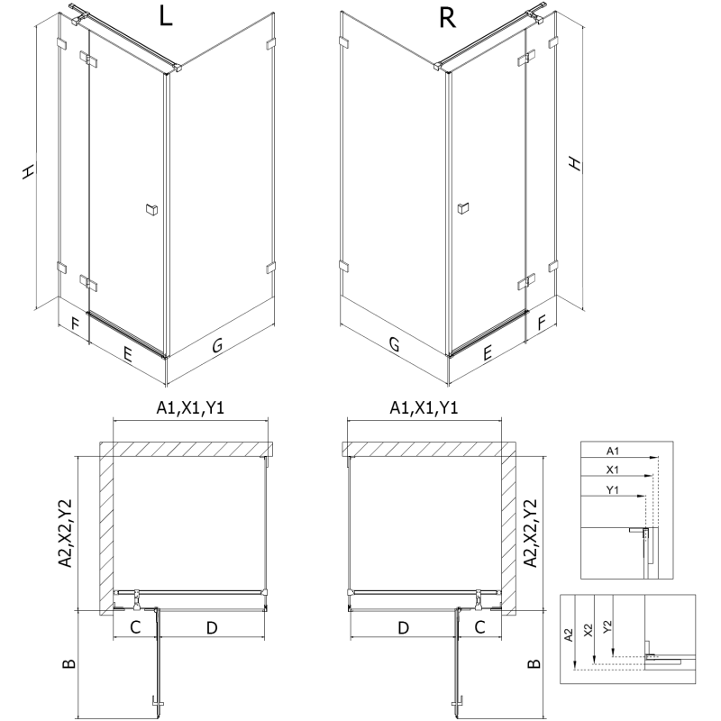 Mexen Lunar T kairinė atveriama dušo kabina 80 x 80 cm, skaidri, šlifuoto aukso spalvos - 834T-080-080-55-00-L