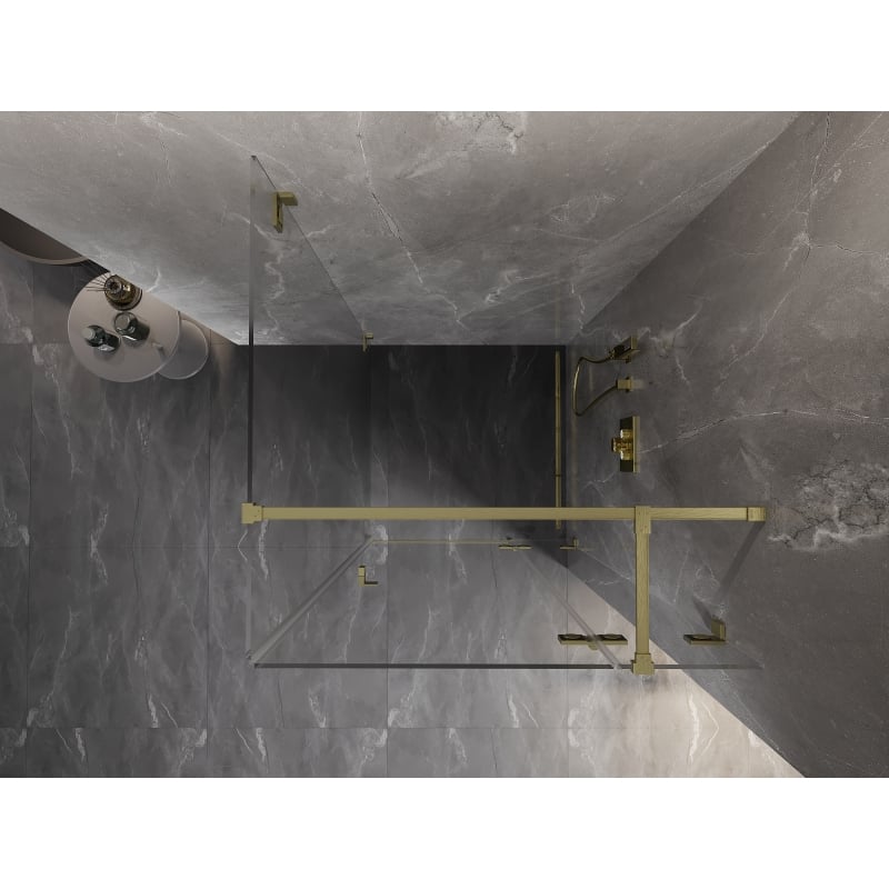 Mexen Lunar T dešiniųjų vyrių dušo kabina 80 x 80 cm, skaidri, matinio aukso - 834T-080-080-55-00-P