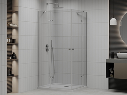 Mexen Roma Duo pakreipiama dušo kabina 100 x 90 cm, Skaidrus, Chromo + dušo padėklas Flat - 854-100-090-01-02-4010