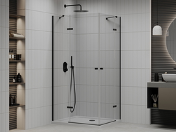 Mexen Roma Duo pakreipiama dušo kabina 100 x 90 cm, Skaidrus, Juoda + dušo padėklas Flat - 854-100-090-70-02-4010B