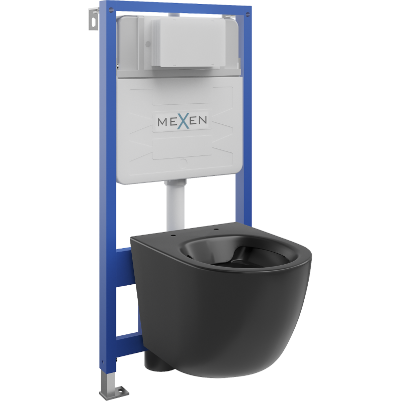 Mexen Lena paslėptas WC rinkinys su rėmu Fenix Slim ir WC dubeniu, juodas matinis - 6103322XX85