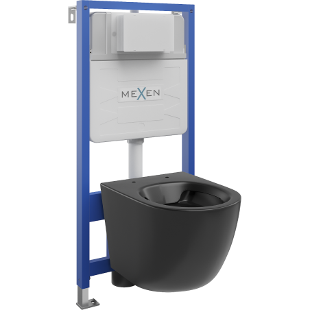 Mexen Lena paslėptas WC rinkinys su rėmu Fenix Slim ir WC dubeniu, juodas matinis - 6103322XX85