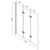 Mexen Cubik stačiakampė vonia 170 x 70 cm su korpusu ir 3 dalių 120 cm širma, skaidri, juoda - 550317070X9012037000