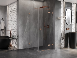 Mexen Lunar T Dušinės kabina su atsidarančiomis durimis, dešinė, 100 x 100 cm, permatoma, šlifuota varis - 834T-100-100-65-00-P