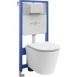 Mexen Rico paslėptas WC rėmas Fenix Slim su WC puodu ir lėtai nusileidžiančiu dangčiu, baltas matinis - 61030724001