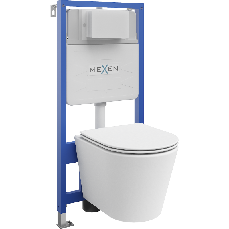 Mexen Rico paslėptas WC rėmas Fenix Slim su WC puodu ir lėtai nusileidžiančiu dangčiu, baltas matinis - 61030724001