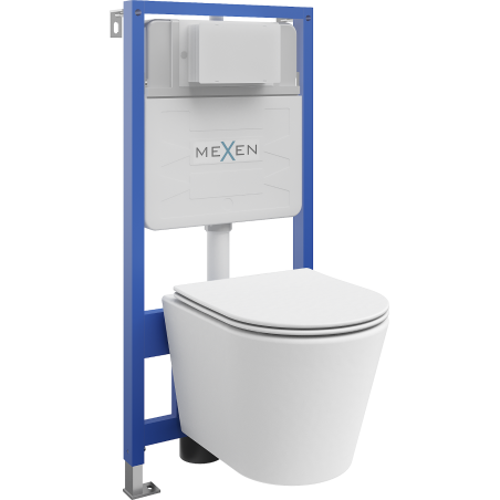Mexen Rico paslėptas WC rėmas Fenix Slim su WC puodu ir lėtai nusileidžiančiu dangčiu, baltas matinis - 61030724001