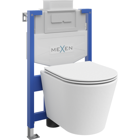 Mexen Rico paslėptas WC rėmo komplektas Fenix XS-U su WC dubeniu ir lėta nusileidžiančiu dangčiu, balta matinė spalva