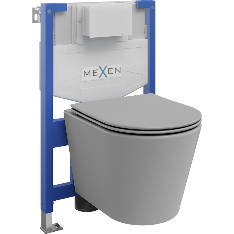 Mexen įleidžiamojo tualeto komplektas su rėmeliu Fenix XS-F ir WC Rico puoduku su lėto nusileidimo dangčiu, šviesiai pilka mati?