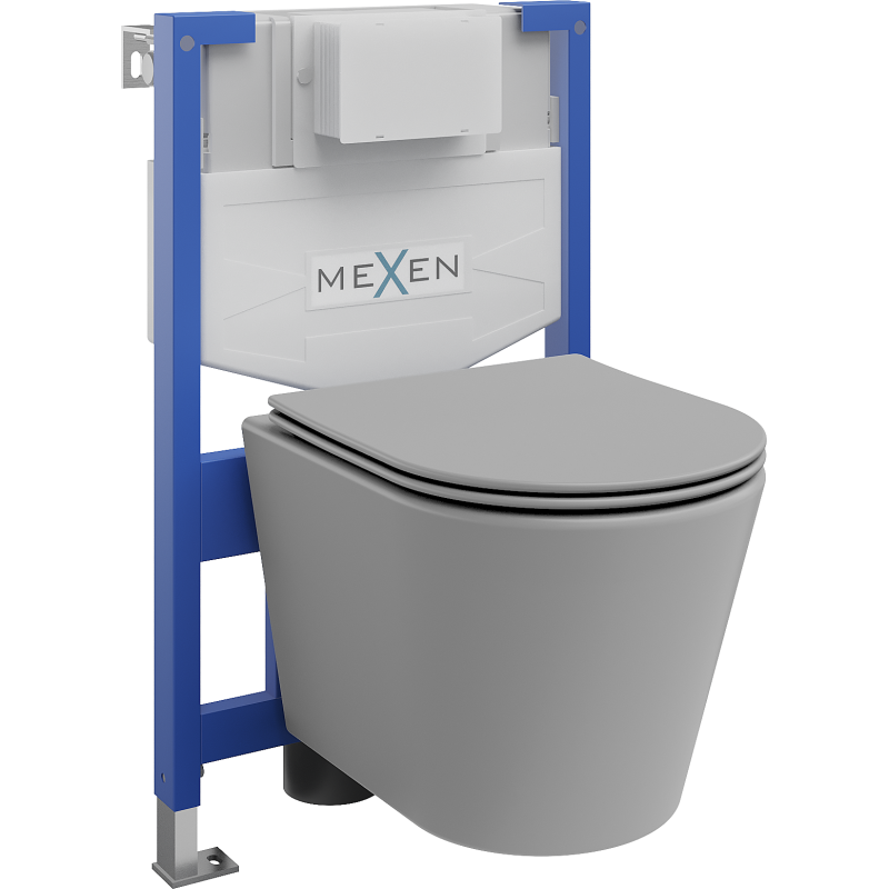 Mexen įmontuotas WC rėmo Fenix XS-F rinkinys su WC puodu Rico ir lėtai nusileidžiančiu dangčiu, šviesiai pilkas matinis - 68030?