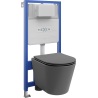 Mexen Rico paslėptų montavimų WC rėmas Fenix Slim su WC puodeliu ir lėtai nusileidžiančiu dangčiu, tamsiai pilka matinė