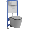 Mexen Rico įmontuojamas WC rinkinys stelažas Fenix Slim su klozeto puodu ir lėtai nusileidžiančia sėdyne, šviesiai pilkas