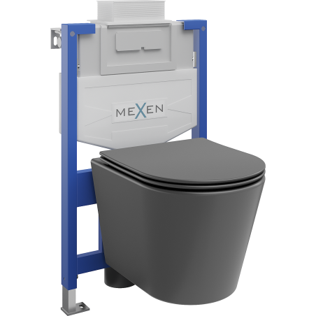 Mexen potinklinis WC komplektas Fenix XS-U su Rico WC dubeniu ir lėtai užsidarančiu dangčiu, tamsiai pilkas matinis - 685307240?