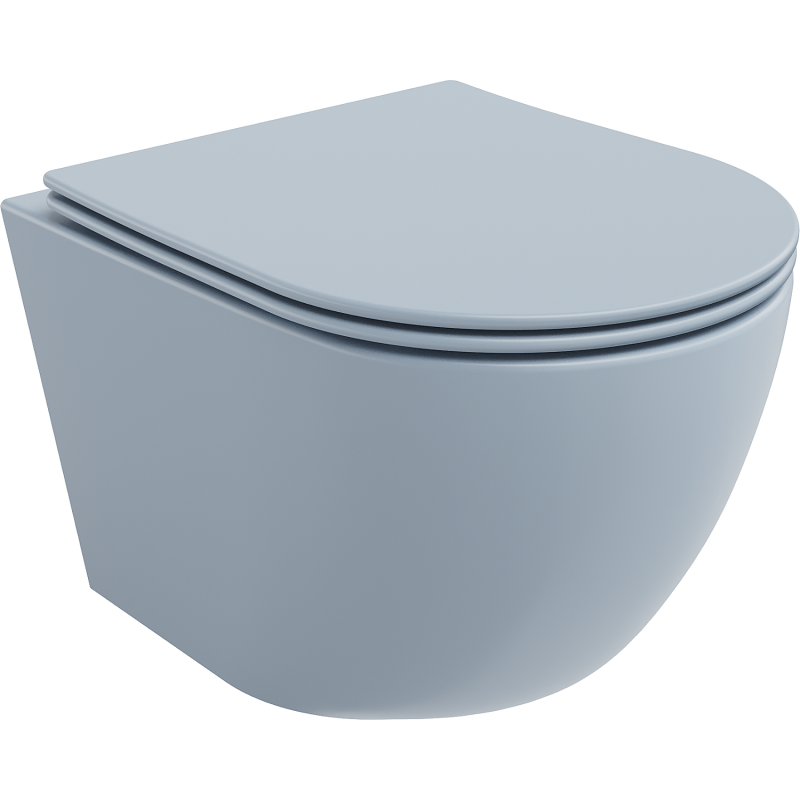 Mexen Lena beRėminis WC puodelis su lėtai nusileidžiančiu dangčiu, plonas, duroplastikas, pilkai melsvo matinio atspalvio
