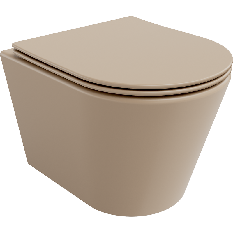 Mexen Rico pakabinamas WC puodas Rimless su lėtai nusileidžiančiu slim dangčiu, duroplastikas, cappuccino matinis - 30724064