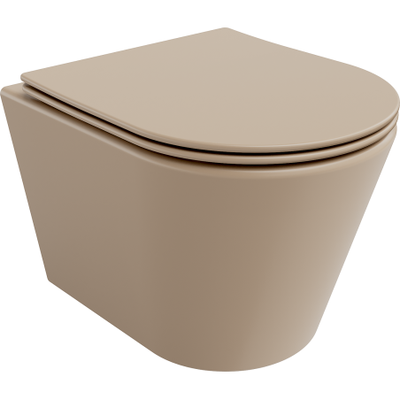 Mexen Rico pakabinamas WC puodas Rimless su lėtai nusileidžiančiu slim dangčiu, duroplastikas, cappuccino matinis - 30724064