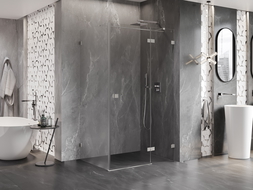 Mexen Lunar T dešinės pusės dušo kabina su atveriamomis durimis 85 x 110 cm, skaidri, šlifuotas nikelis - 834T-085-110-97-00-P