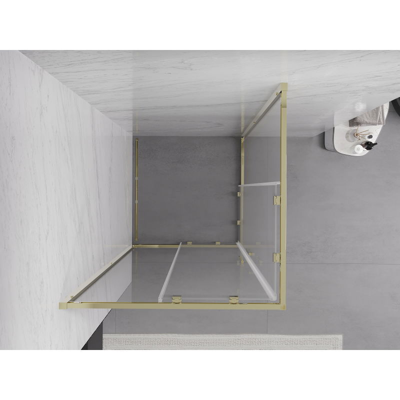 Mexen Exo kvadratinė slankiojanti dušo kabina 85 x 85 cm, skaidri, auksinė - 8111-085-085-50-00