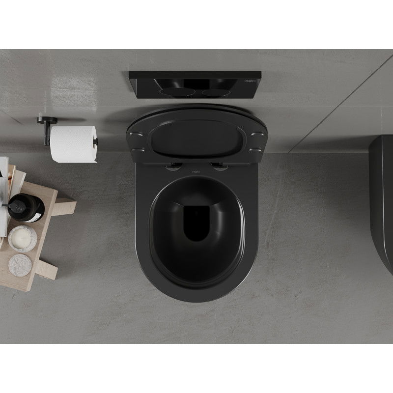 Mexen Carmen pakabinamas WC RIMLESS su lėtai nusileidžiančiu SLIM dangčiu, duroplast, juoda matinė - 30880185