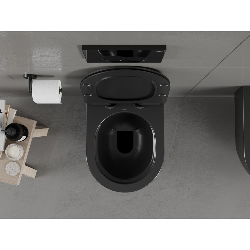 Mexen Carmen Rimless WC dubuo su lėtai nuleidžiamu plonu duroplastiniu dangčiu, juoda matinė - 30880185
