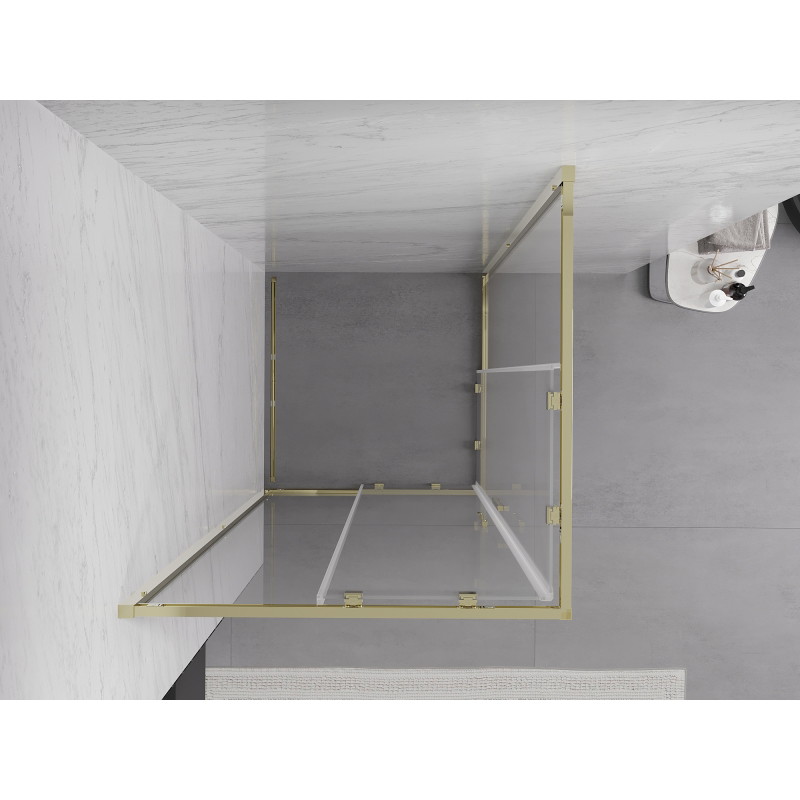 Mexen Exo keturkampis slankiojantis dušo kabinos komplektas 95 x 95 cm, skaidrus, auksinis - 8111-095-095-50-00
