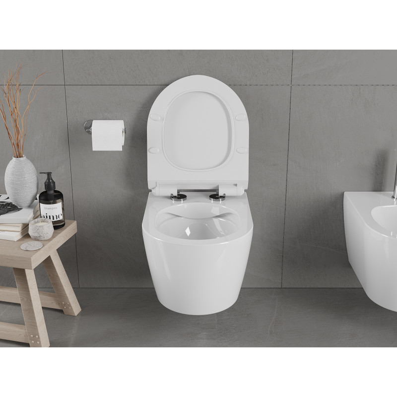Mexen Carmen wc puodukas be krašto su lėtai nusileidžiančiu plonu dangčiu, duroplastikas, blizgus baltas - 30880100