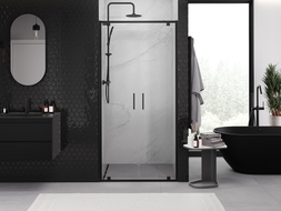 Mexen Exo-BR Duo dvivėrės dušo durys, skaidrios, juodos, 120 cm - 8182-120-000-70-00