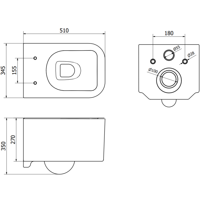 Mexen Elis unitazas be ratlankių, blizganti balta - 3391XX00