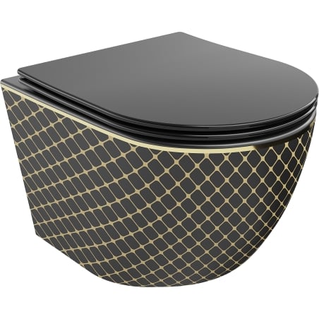 Mexen Lena WC dubuo Rimless su lėtai nusileidžiančiu dangčiu slim, duroplastikas, juoda matinė/auksinė tinklelis - 30224079