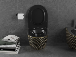 Mexen Lena WC dubuo beapvalis su lėtai užsidarančia plona sėdyne, duroplast, juoda matinė/auksinio rašto tinklelis - 30224079