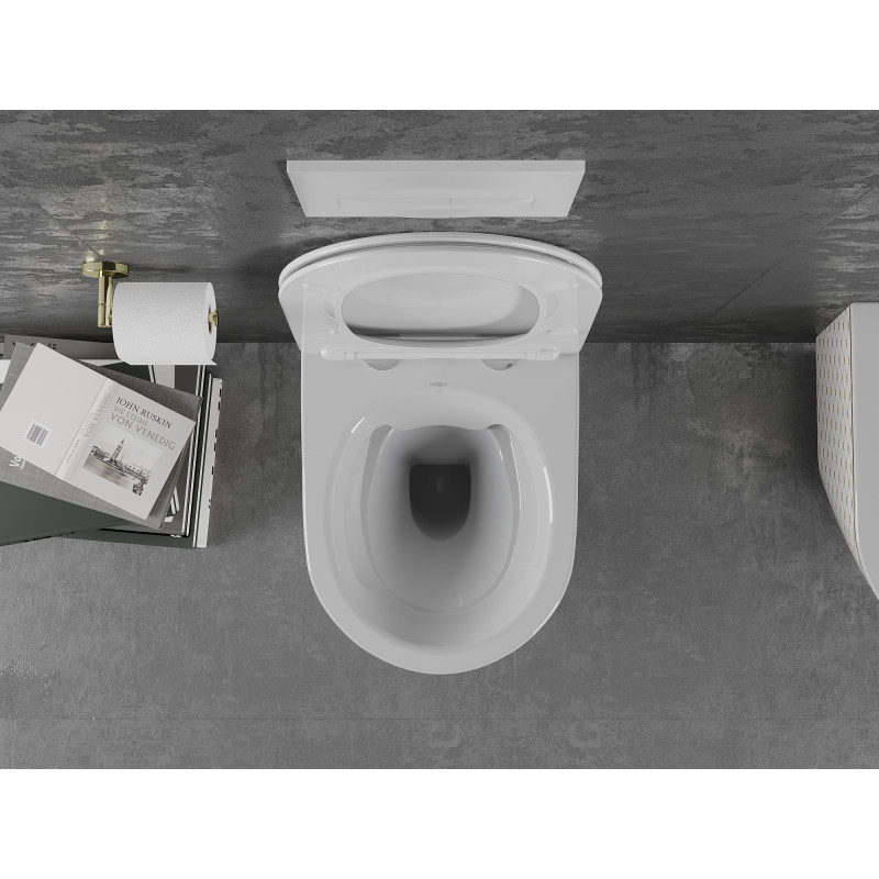 Mexen Lena WC dubuo be ratlankių su lėtai nusileidžiančiu plonu duroplastiniu dangčiu, balta/auksinė su gardelės raštu